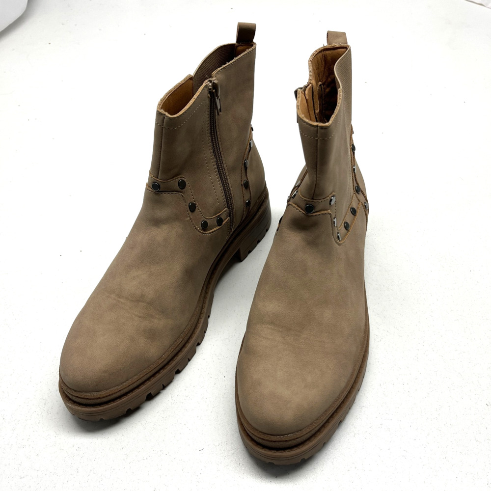 Report Combat Boots Wom 10M Tan studded Zip Ankle Boot